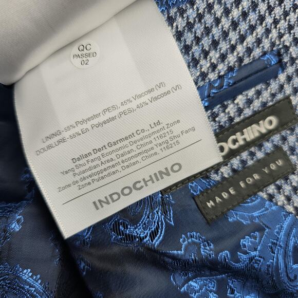 Indochino Blazer Mens 36 Houndstooth Guabello Libera Wool Linen Preppy Blue Suit - Picture 5 of 16
